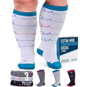 Doctor's Select 3 Pairs Plus Size Compression Socks Wide Calf - Up to 6XL | 20-30 mmHg Compression Socks for Women Wide Calf | Plus Size for Nursing, Traveling, Running (XX-Large)