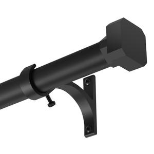 Window Curtain Rods 72 to 144 Inches, 1 Inch Heavy Duty Modern Decorative Telescoping Drapery Rod with Solid Aluminium Alloy Brackets and Square Finials, Length Adjustable, Matte Black