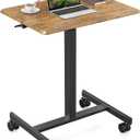 Sweetcrispy Small Mobile Standing Desk, Rolling Laptop Computer Carts, Portable Laptop Desk with Wheels, Adjustable Height Table for Home Office, Rust Brown