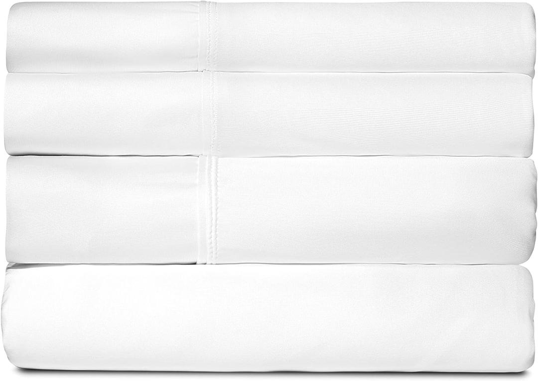 SHEEX - Active Comfort Cooling Sheets Set (Queen) Bright White - Moisture Wicking - 1 Flat Cooling Sheet, 1 Fitted Cooling Sheet, 2 Cooling Pillow Covers - Wrinkle Free - Sleep Aid