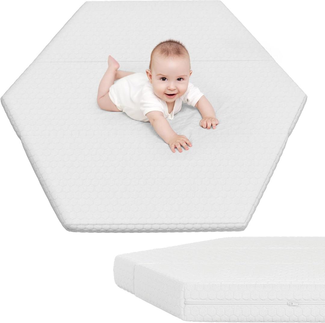 YENING Thick Hexagon Playpen Mat Foam - 52 x 45 Hexagon Play Pen Mattress Pad Washable Baby Play Yard Insert Matt Waterproof