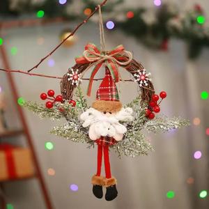 Christmas Ornaments Clearance - Gnome Grapevine Wreath Ornament, Plaid Santa Gnome Hanging Decor with Red Berries & Snowflakes, Festive Xmas Tree & Home Party Decoration