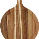 Acacia Wood Round Cutting Board with Handle, Pizza Cutting Boards for Kitchen, Small Wooden Chopping Board, Charcuterie Serving Boards for Cheese, Meat, Vegetables, Bread, 15.7" x 11.8"