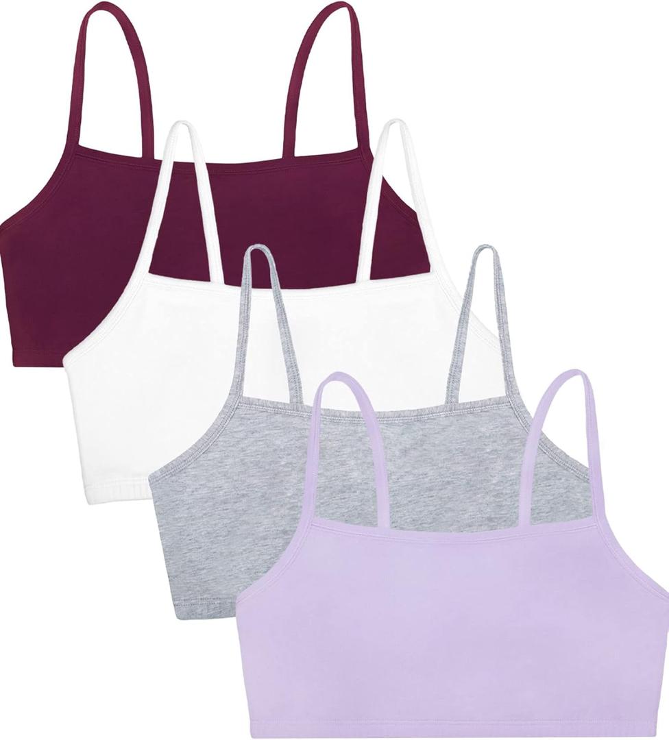 Fruit of The Loom Women's Spaghetti Strap Cotton Pullover Sports Bra Value Pack (36, Purple/White/Lilac/Grey)