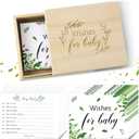 50 Pcs Botanical Baby Shower Advice Cards with Wooden Keepsake Box, Greenery Wishes Card for Baby Shower Double Sided Advice and Wishes Cards for New Parents Boys Girls Showers Gender Reveal Decor