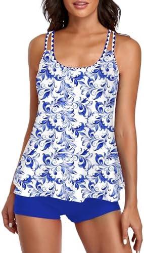 Amazon.com: Urchics Womens 2025 Tankini Swimsuits Tummy Control Flowy Swimwear Two Piece Bathing Suits Swim Tank Top with Boyshorts Royal Blue Floral S : Clothing, Shoes & Jewelry