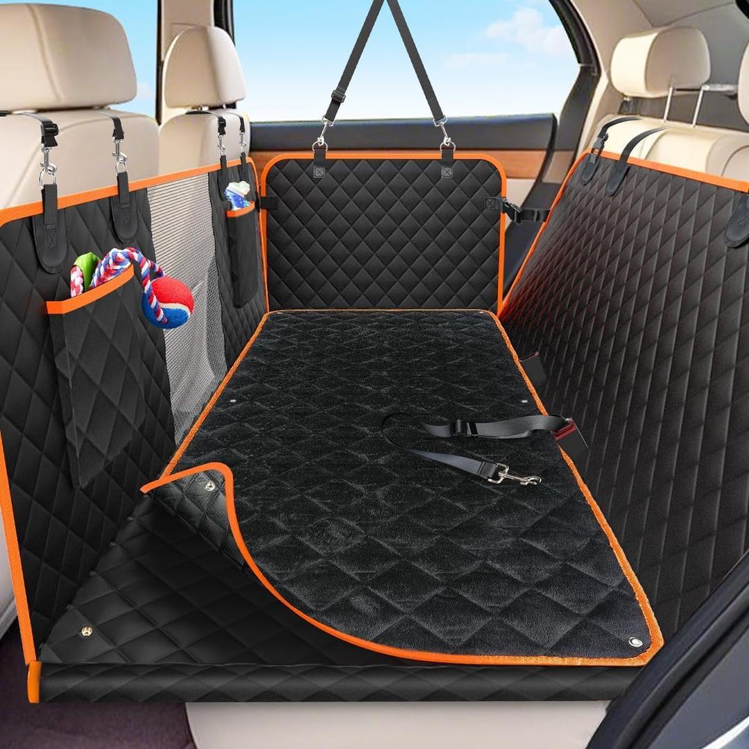 Dog Car Seat Cover for Back Seat with Hard Bottom, 2025 Upgraded Waterproof Dog Seat Extender Holds 465lbs, Anti-Scratch Hammock with Four Season Cushion, Safe and Easy to Clean (Large)