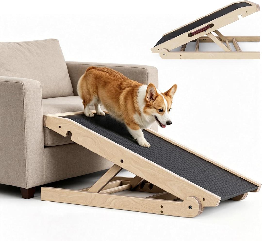 40" Dog Ramp for Couch & Low Bed Extra Wide 16 Non-Slip Walking Surface, Load 200 lbs, Adjustable Pet Ramp with 4" Top Platform for Small Senior Dogs Dachshund Corgi Dog Stairs Alternative