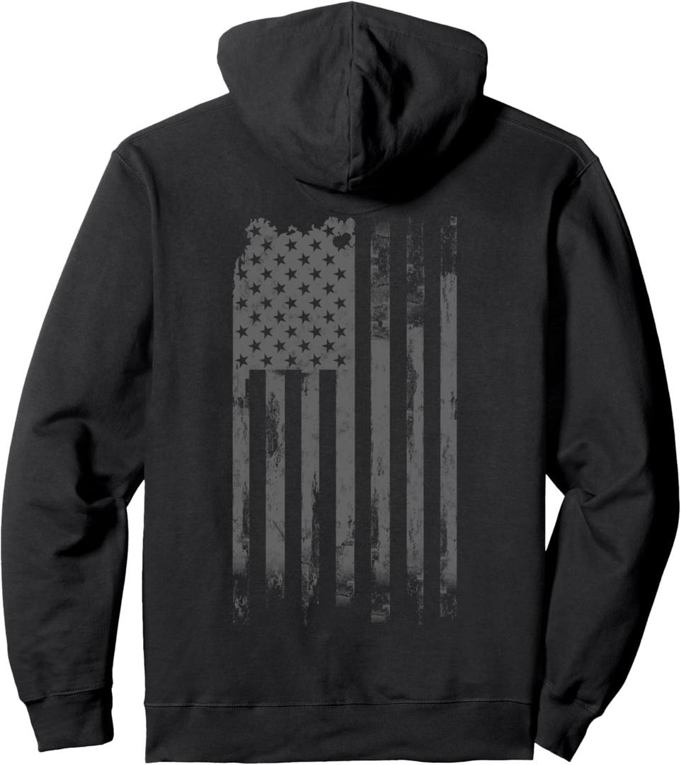 Vintage Patriotic Distressed America USA Flag Pullover Hoodie, M