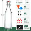8 Pack [1 L / 33 fl. oz.] Swing Top Glass Bottles w/ Airtight Stopper Lids Flip Top Brewing Bottle for Fermentation, Kombucha, Mead, Vinegar, Beer, Kefir, Wine, Soda With 8 Extra Seals & 2 Pourer