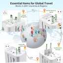 Realmade 45W Universal Travel Adapter with PD Fast Charging, 5-Port (1 AC/2 USB-A/2 USB-C) European Travel Plug Adapter, Type C/G/I/A, White