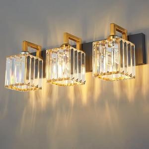 FDPBY Modern Bathroom Vanity Light 3-Lights Black Gold Crystal Wall Lamp Bathroom Modern Crystal Vanity Lighting