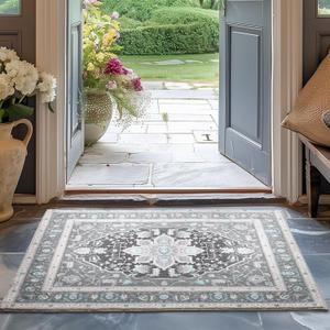 EVERGRACE Faux Wool Area Rugs 2'x 3' Boho Medallion Rugs for Living Room Indoor Outdoor Rugs for Bedroom Dining Room Entryway Kitchen Low Pile Washable Floor Mat Carpet, Misty Gray