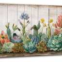 Rustic Succulent Wall Decor Cactus Wall Art Southwestern Arizona Desert Painting Canvas Prints Farmhouse Green Saguaro Picture Boho Tropical Flower Poster Artwork Bedroom Living Room Decoration 14x48"