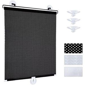 Yoebor No Drill Blackout Blind Shade with 3 Suction Cups, Black 50% Shade Temporary Portable Roller Window Curtain for Home Office Car, W22.8 x L49.2