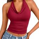 Trendy Queen Womens Summer Halter Tops Going Out Crop Top 2025 Fashion Cowl Neck Shirts Backless Sexy Cute Y2K Clothes (Medium, Red)