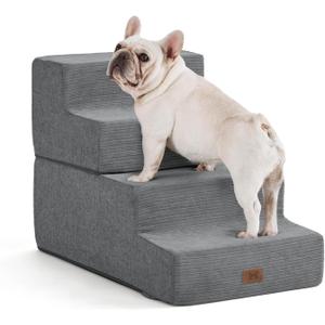 Dog Stairs for Bed, Dog Steps for Bed Couch Sofa, 35D Foam Extra Wide Pet Steps for Small Dogs and Cats, Pet Stairs with Non-Slip Bottom Grey, 4 Steps (28"x16"x18")