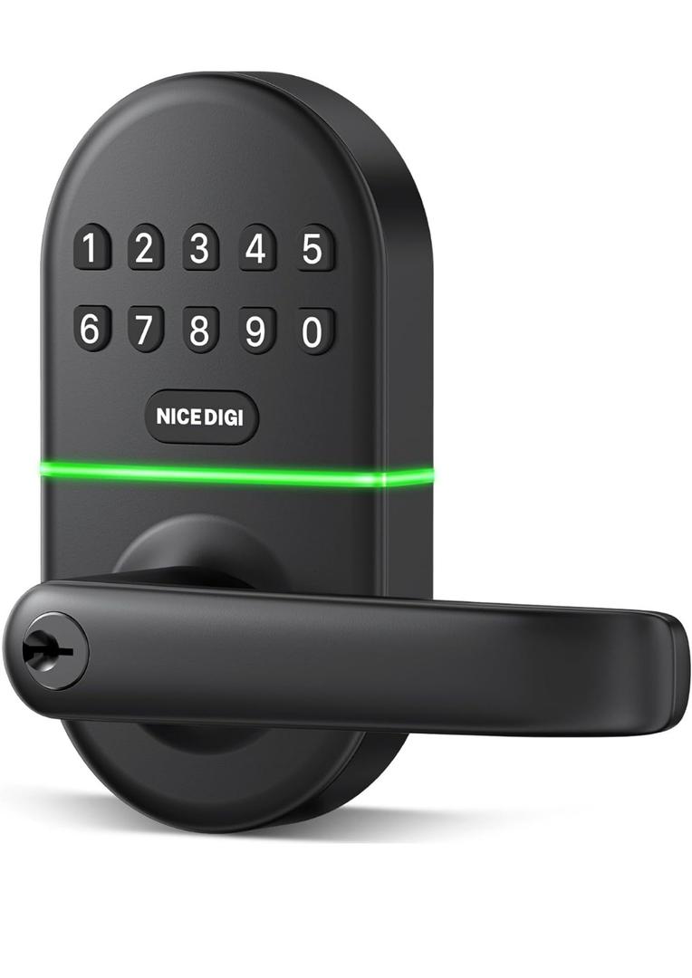 Keypad Door Lock with Handle: Keyless Entry Smart Lock for Front Door, NICE DIGI Electronic Digital Door Lock, Easy Installation
