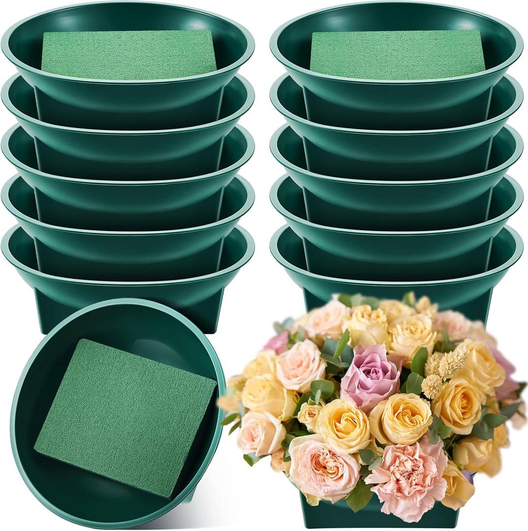 Sabary Pack of 24 Large Size 6.3 Inch Floral Foam Round Bowls for Flower Arrangements Round Floral Supplies Flower Foam with Bowl Kit with Floral Foam Blocks for Table Party Wedding Festival Flower
