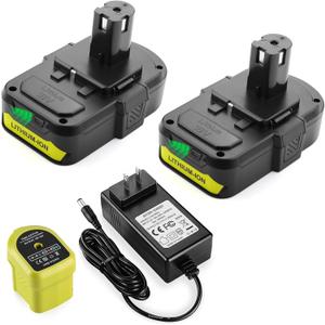 Powilling Upgraded 3.5Ah 2Packs P102 Replacement for Ryobi 18V Battery and P119 Charger Combo, 18 Volt Lithium ion Batteries for Ryobi One 18V Cordless Tools P108 P107 P105 P104 P103 P102