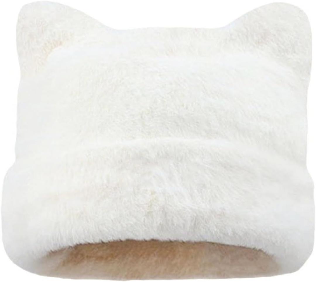 Womens Winter Beanie Hat Cute Cat/Bear Ear Hat for Women, Large Size Warm Plush Hat, Ears with Support - DIY Shapes (Beige)