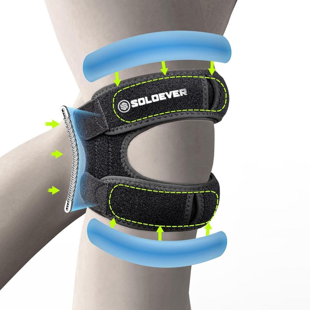 Patella Knee Brace with Side Stabilizers for Men & Women, Adjustable Patellar Tendon Support Strap for Knee Pain, Knee Strap for Running, Meniscus Tear, Arthritis, Tendonitis, Injury Recovery (Black, One Size)