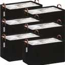 Hinwo 70L Extra Large Storage Bins, 6-Pack Closet Organizers and Storage, Foldable Clothes Storage Baskets with Handles, Containers for Clothing, Blanket, Comforters, Toys, Bedding (Black)