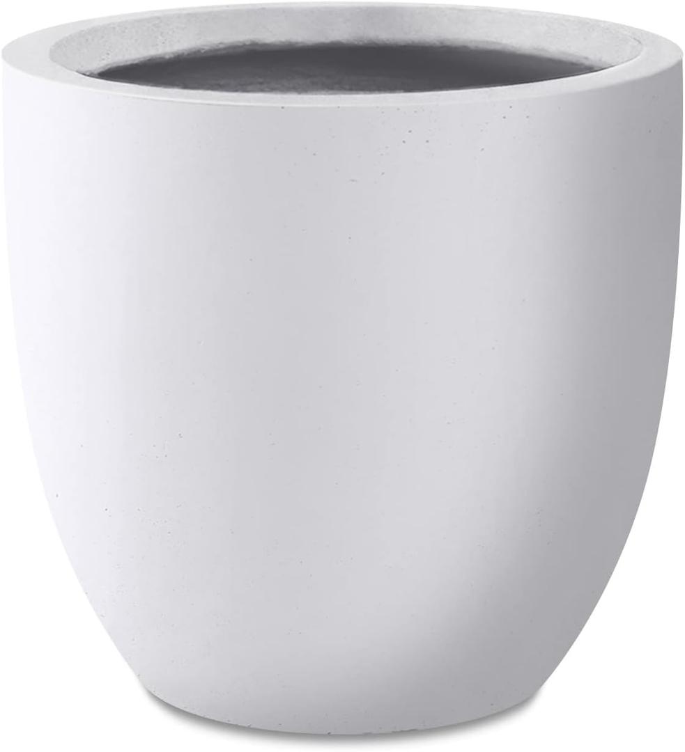 Kante 14 Inch Dia Round Concrete Planter, Indoor Outdoor Large Plant Pot with Drainage Hole and Rubber Plug for Home Patio Garden, Pure White