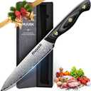 Huusk Damascus Kitchen Utility Knife, Japanes VG10 Small Chef Knife 5 inch with Ergonomic Wooden Handle, Versatile Knife for Vegetable Fruit Meat,Birthday Dad Mom Gift