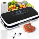 NutriChef Automatic Food Vacuum Sealer, Electric Air Sealing Preserver System for Dry and Moist Foods, LED Control, Strong Suction, Includes Bags, Wine Stopper Cork, and Air Suction Hose, 14x6x3