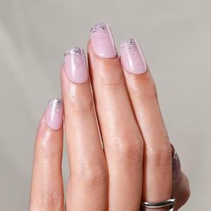 Frinail Press On Nails for Women 30Pcs 15 Sizes, Shimmery Pearl Short Square Fake Nails Kit, Shimmery Pink Glue On Nails, Artificial Nails with Glue for Narrow Short Wide Flat Nail Beds