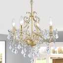Uiimeces Mini Crystal Chandelier, Modern K9 Crystal Chandeliers for Dining Room, 4-Lights Gold Pendant Ceiling Light Fixture for Entryway Kitchen Island Bathroom Bedroom Living Room, H 21" x W 17.7" (Brass)