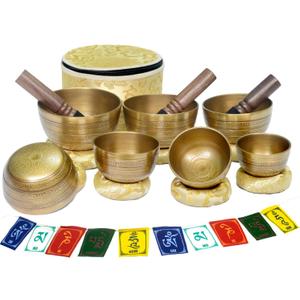 Tibetan Singing Bowl Set of 7 Himalayan Bowl Vajra Engraved Chakra bowl Authentic 7 metals Handmade in Nepal for Yoga, Chakra healing, Deep Relaxation Mindfulness
