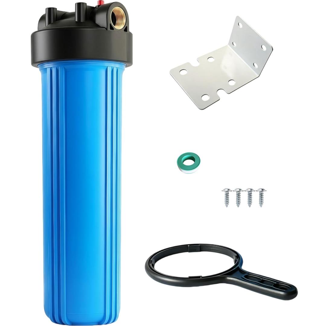 WH-20HD Whole House Water Filter Housing, Fit 20"x4.5" Sediment Filters for Well and City Water, Big Filter Blue Pre-Filtration System for Home, 1" NPT Port, Pressure Release