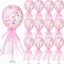 12 Set Tutu Tulle Balloons Table Centerpieces 12 Inch Polka Dot Balloons Baby Shower Centerpiece Column Base Kit for Girls Boys Birthday Wedding Table Decor Gender Reveal Party Favors (Pink)