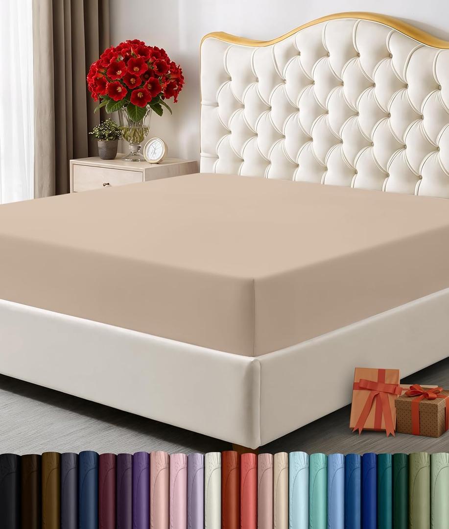 Utopia Bedding Full Fitted Sheet - Bottom Sheet - Deep Pocket - Soft Microfiber - Shrinkage and Fade Resistant - Easy Care -1 Fitted Sheet Only (Beige)