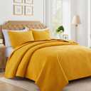 Lavsiry Mustard Yellow Quilt California King Size with Striped Pattern, Lightweight Soft Summer Thin Microfiber Bedspread & Coverlet Bedding Set for All Seasons - 3 Piece(1 Quilt, 2 Pillow Shams)