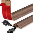 Floor Cord Cover for Wires on Floor Self Adhesive Cord Hider Floor Cable Management Wire Covers for Cords Protector Prevent Cable Trips Cord Cavity W 0.47" x H 0.27", Misty Brown Wood, 10Ft