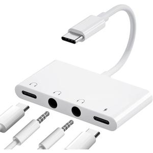 USB C to 3.5mm Headphone Adapter, iPad Pro Headphones Jack Splitter and Charger, Type-C to Dual Headphone Audio Splitter for USB C Devices (4 in 1)