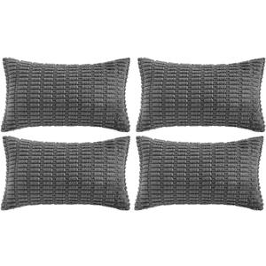 Fancy Homi 4 Packs Dark Grey Decorative Throw Pillow Covers 12x20 Inch for Couch Bed, Rustic Modern Farmhouse Boho Home Decor, Soft Plush Corduroy Gray Cute Square Accent Cushion Case 30x50 cm