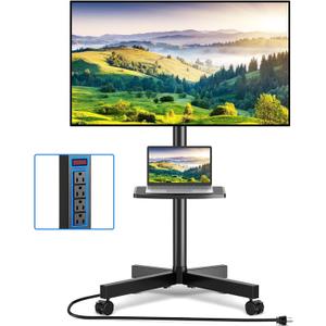 Rfiver Mobile TV Cart with Power Outlet, Rolling TV Stand for 23-65 Inch LCD LED OLED Flat Panel Curved Screen TVs up to 88 lbs, Height Adjustable Portable TV Stand with Wheels, Max VESA 400x400mm