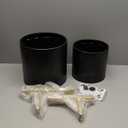 ARNIS Modern Planter Pots, Set of 2 Round Large Planters with Stand, Decorative Planters, Metal Pots with Drainage Holes for Living Room, Office, Garden or Balcony, 8.25 &10.5 Inch, Black & Gold