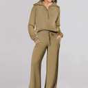 Caracilia Womens 2 Piece Outfits Sweatsuit Set Half Zip Oversized Sweatshirt Wide Leg Sweatpant Fall Lounge Sets Tracksuit, XS