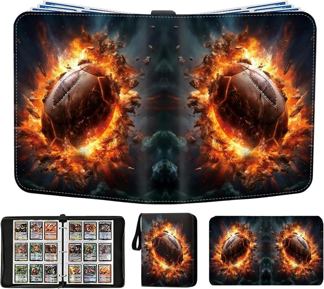 Football Card Binder 900 Pockets, PU Leather Trading Card Holder with 50 Removable 9-Pocket Sleeves, Large 3-Ring Zipper Sports Card Collection Album for Boys & Collectors