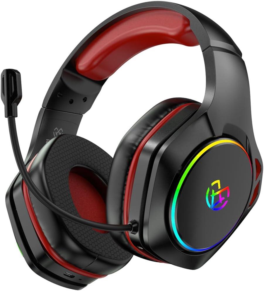 Wireless Gaming Headset 2.4 GHz for Ps5/Ps4/PC, 40 Hr Battery, Lossless Audio Bluetooth 5.3 Wireless Gaming Headphones, Ultra-Stable Connection, Noise-canceling MicCompatible with Switch/Mac/Phone (Red)