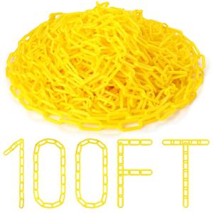 Vicenpal 100ft Plastic Barrier Chain Yellow Plastic Chain Links Weatherproof Safety Link Crowd Control Barriers Garden Fence Decoration (1 Pieces)
