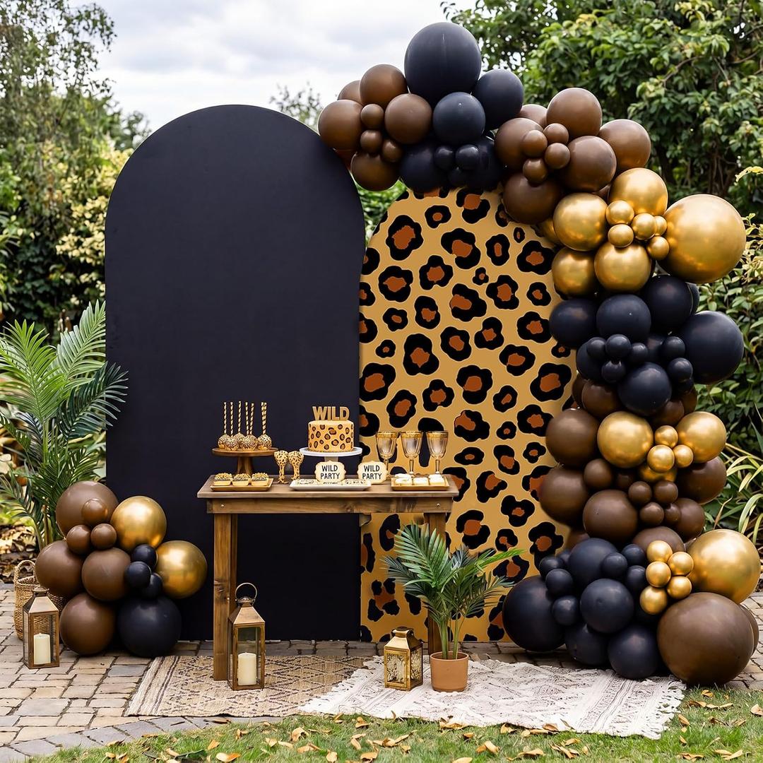 Chumia 2 Pcs Leopard Print Arch Covers Cheetah Backdrop Covers for Wedding Birthday Party Photography Decor, 2.6ft x 6ft and 4ft x 7.2ft(Black)