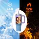 40 oz Shiny Tumbler with Handle and Straw,Stainless Steel Tumbler with Lid and Straw,Insulated Travel Mug(Cold for 34 Hours),Water Bottle for Iced Tea,Coffee (Purple)