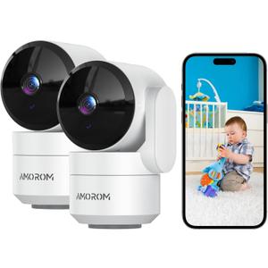 AMOROM Indoor Camera for Home Security 360°, 1080p Pet Cameras with Pan&Tilt, Night Vision, Motion Detection, 2-Way Audio, Compatible with Alexa/Google Assistant, 2.4GHz WiFi, 2 Pack