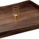 26 x 26 Inches Large Square Curved Black Walnut Wood Ottoman Tray with Handles, Serve Tea, Coffee Classic Wooden Decorative Serving Tray